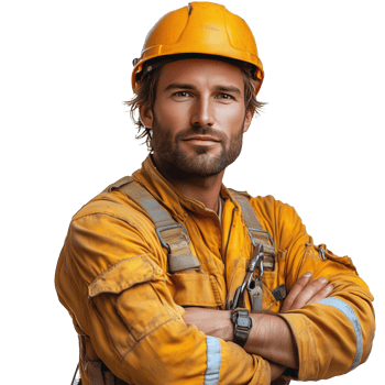 Skilled Worker in Safety Gear Poses Confidently With Arms Crossed at a Construction Site png