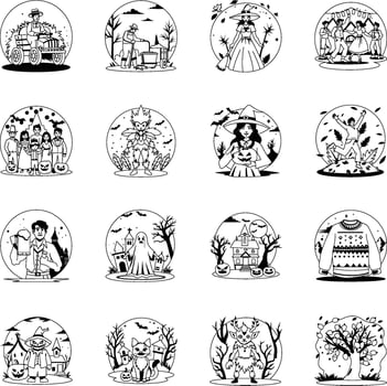 Collection of Festive Characters Glyph Style Illustrations vector