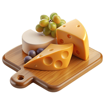 impressive traditional A Wooden Cutting Board with Variety of Cheeses and Grapes, professional png