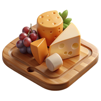 stunning contemporary A Wooden Cutting Board with Various Cheeses and Grapes, Professionally original png