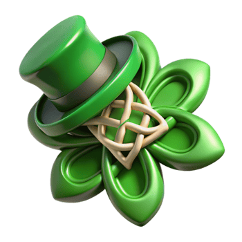 dramatic rustic Cutout of Green Shamrock with Intricate Celtic Knotwork, Rendered In authentic png