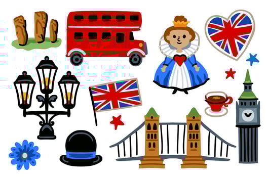 London set, United Kingdom Cartoon Icons Design Travel Concept vector