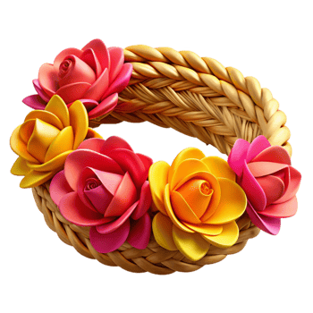 extraordinary modern Cutout of Woven Straw Coachellflower Crown Adorned with Vibrant Fuchsia, authentic png