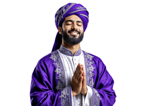 A man in a purple turban is praying png