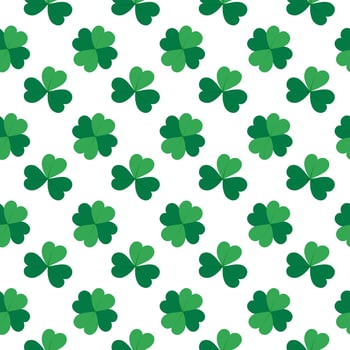 Shamrocks and Quatrefoil Clover leaves Seamless Pattern St Patrick Day Minimalistic Monochrome fond. Isolated Wrapping, wallpaper, thematic cards or web promo leaflets, banner, print materials vector