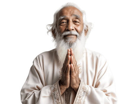 An old man with a long white beard and white clothes is praying png