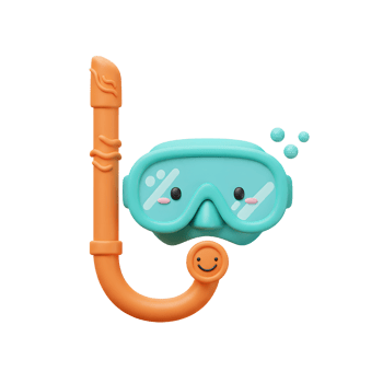 Cute 3D Snorkel Mask and Snorkel Set Summer Fun png