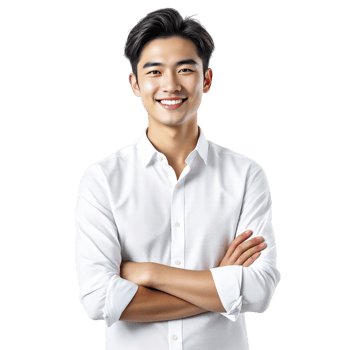 Asian man in white shirt standing with arms crossed png