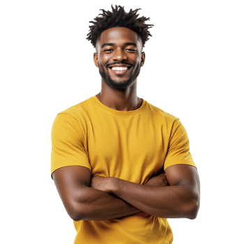 A smiling black man in a yellow t - shirt png