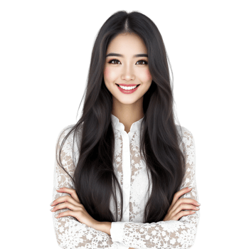 A beautiful young woman with long hair and a white blouse png