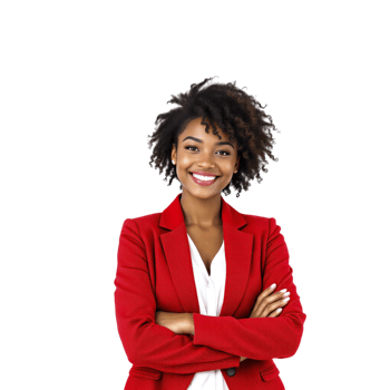 A smiling african american woman in a red suit png