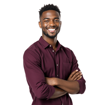 A smiling black man in a maroon shirt png