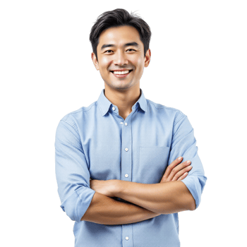 Asian man smiling with arms crossed png