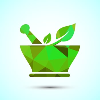 Mortar and pestle icon illustration. Pharmacy sign symbol for app, website, and logo. Low poly style vector