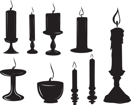 Candlestick with candles set black and white vector