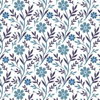 seamless blue floral pattern with vintage carpet inspired details for home textiles vector
