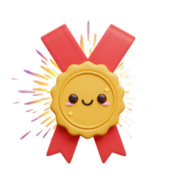 Cute 3D Cartoon Award Medal with Red Ribbon png