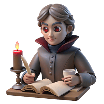 dramatic vintage beautiful creative 3D Render Young Author Writing professional high quality png