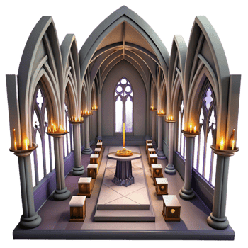 vibrant minimalist Gothic Chapel 3D Render premium png