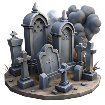 vibrant modern Stylized 3D Graveyard Illustration detailed png