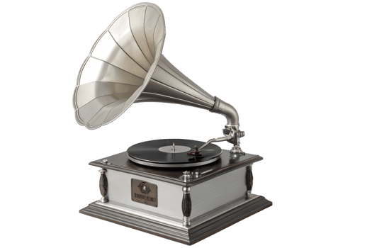 Vintage gramophone isolated on transparent background, retro music player, old-school record player png