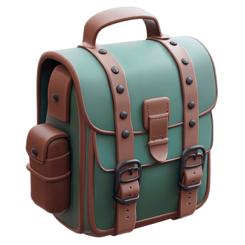 A teal and brown leather satchel bag with buckles Isolated on Transparent Background png