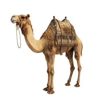 A Dromedary Camel Wearing An Ornate Saddle Isolated on Transparent Background png