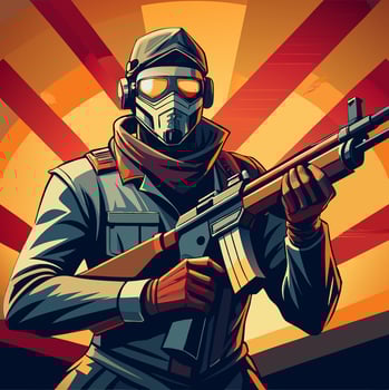 Futuristic Soldier Illustration with Rifle and Tactical Gear for Gaming vector