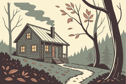 Rustic Cabin in Autumn Forest Illustration for Art and Design Projects vector