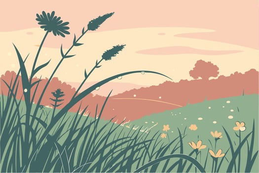 Serene Pastel Wildflower Landscape Art for Nature Designs vector