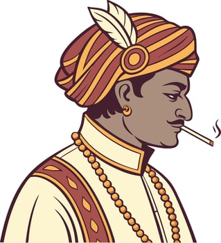 Traditional Indian Man in Turban Smoking Profile Illustration vector