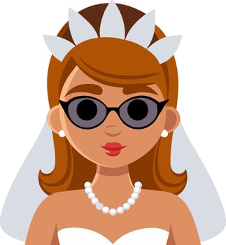 Cartoon Bride with Sunglasses Modern Wedding Character vector