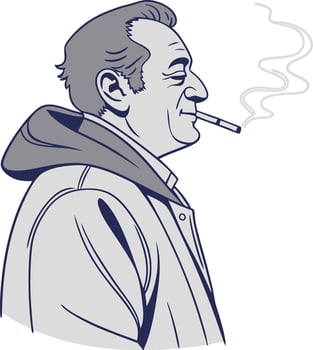 Vintage Style Portrait of Mature Man Smoking for Tattoo Design and Coloring Books vector