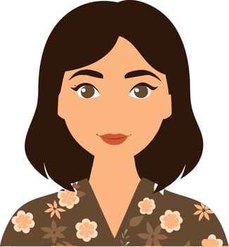 Illustration Smiling Woman Brown Hair Floral Dress Art vector