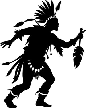 Native American Warrior Silhouette with Feathered Headdress vector