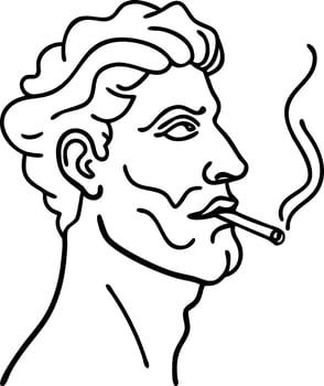 Line Art Smoking Man Profile Minimalist Illustration for Tattoos and Wall Art vector
