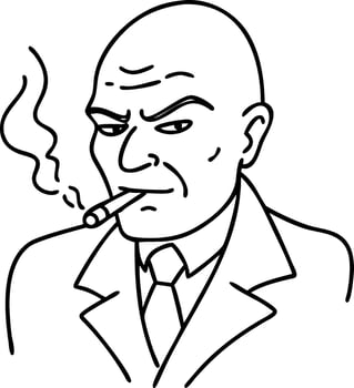 Bald Man Smoking Cigar Art for Tattoo Designs and Coloring Books vector