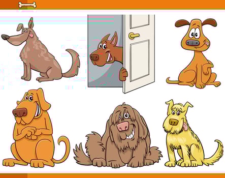 cartoon dogs and puppies animal characters set comics style vector
