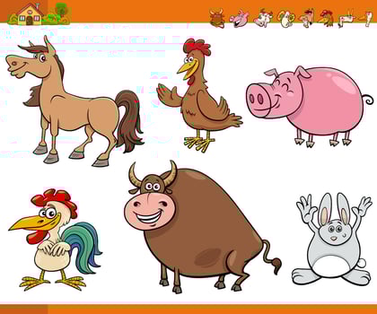 funny cartoon farm animals characters set comics style vector