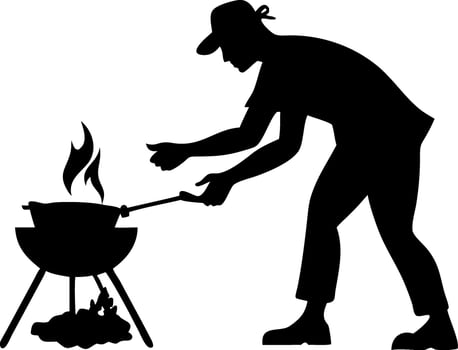 Silhouette of Man Grilling on Barbecue for Outdoor Cooking Illustration vector