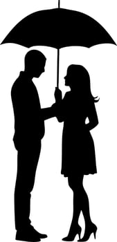 Romantic Couple Silhouette Under Umbrella for Art and Design vector