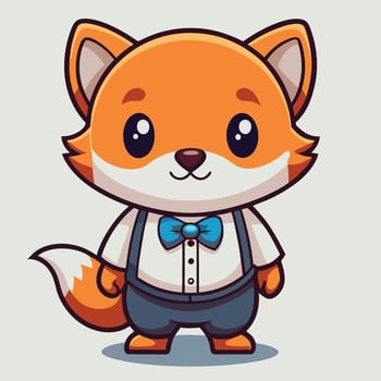 Cute cartoon fox wearing a bow tie and suspenders. vector
