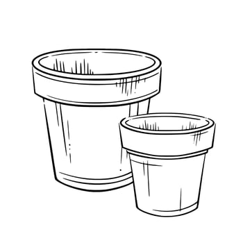 Two flower pots. Elegant line hand-drawn illustration Perfect for home decor, interior design, gardening, urban planting, and botanical themes. Seasonal signs, rustic card, postcard, symbols vector