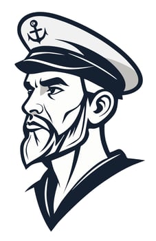 Vintage sailor half profile with beard and hat featuring an anchor, for nautical themed art and tattoo ideas. vector