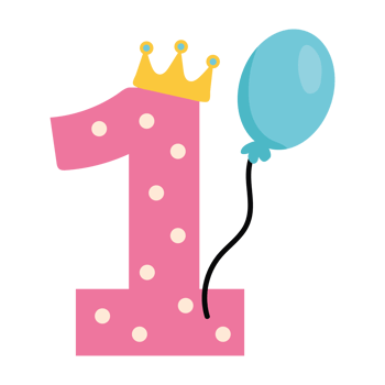 happy first birthday candle and balloon png