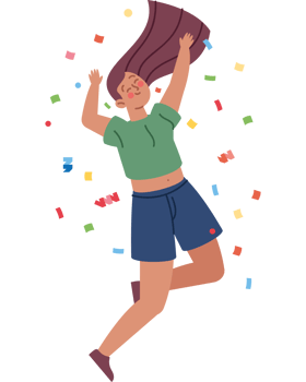 jumping girl celebration with confetti png