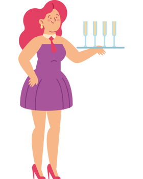 waitress holding tray serving drinks png