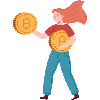 woman with bitcoins in hands png