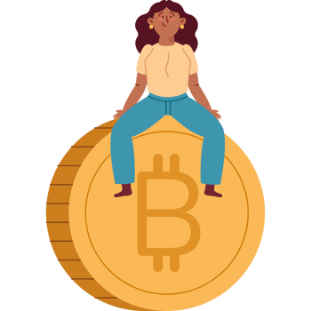 woman with bitcoin symbol png