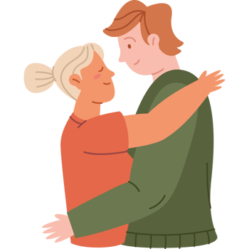 grandma and grandson hugging characters png